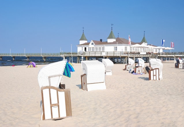 Usedom, pláž, architektura
